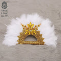 European Wedding Bride Holding White Feather Fan Golden Lace Lace Fan African Bride Bridesmaid Holding Fan