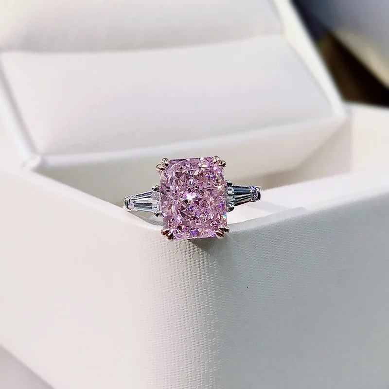 Hot Sale 925 Sterling Silver Wedding Ring Luxury CZ Cushion Cut Gemstone Ring