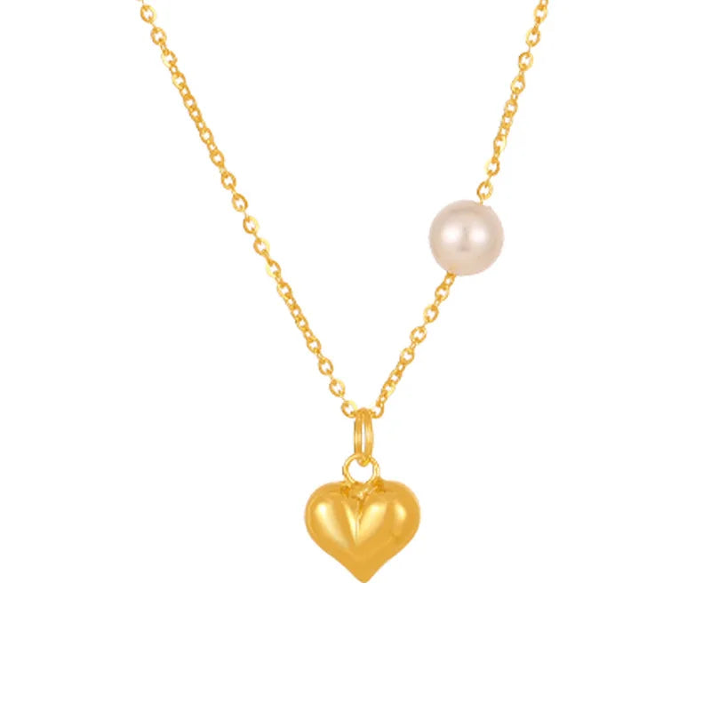 Fashion 925 Silver Jewelry Wholesale 925 Sterling Silver Simple love Heart Round Pearl Gold Plated Necklaces for Women