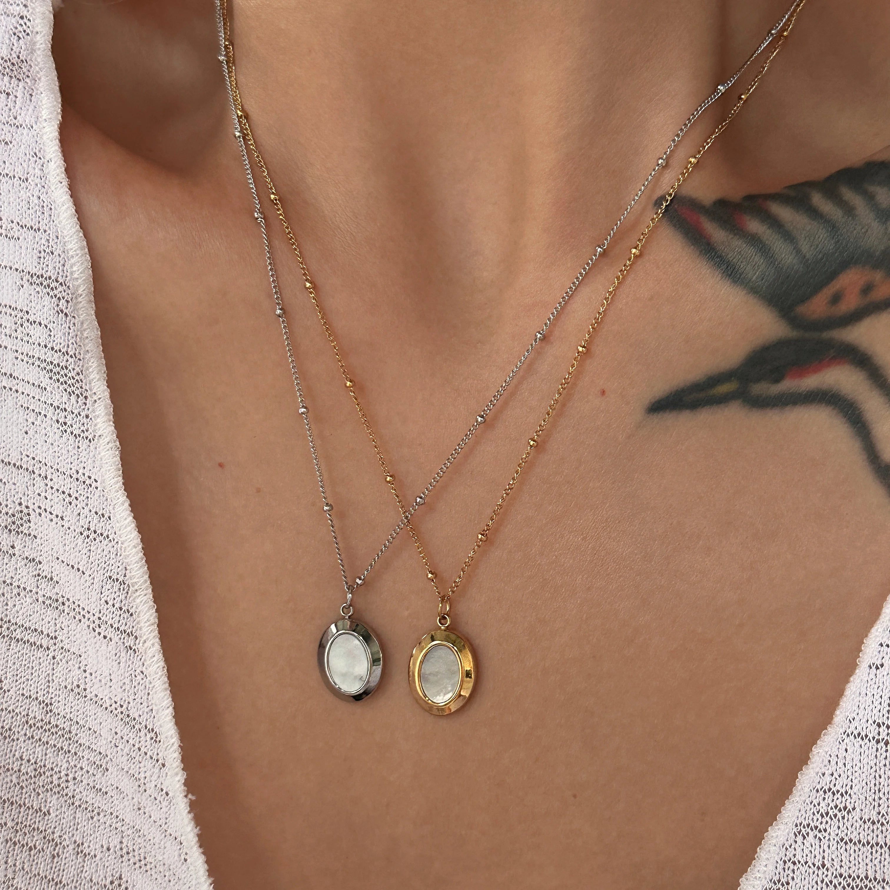 2023 Dazan New 18k Gold Plated Tarnish Free Stainless Steel Minimalist Cute INS Oval Shell Silver Pendant Box Necklace Couple
