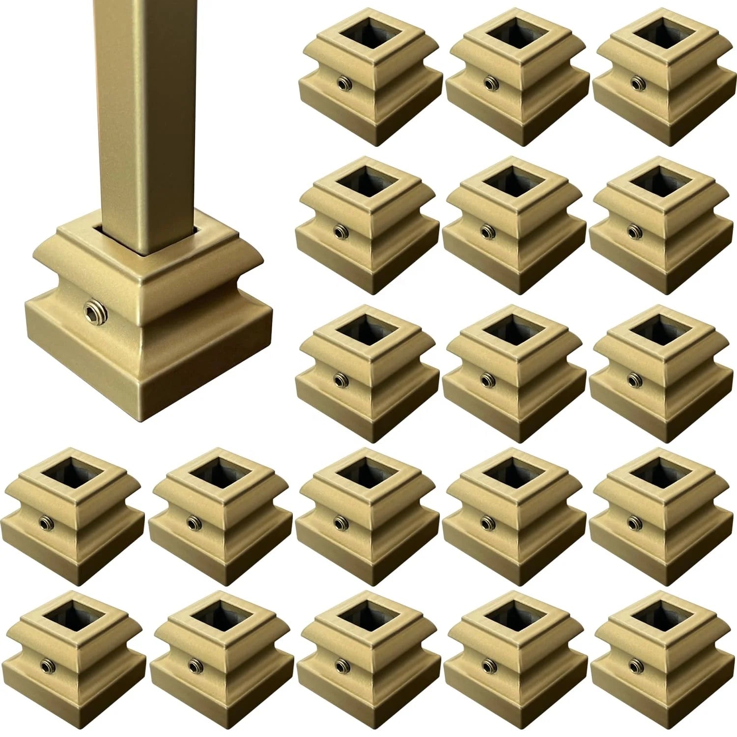 Modern Popular Golden Aluminum Flat Base Shoe with Sand Blasted Anti-Rust Oil for Stair Railing Decorative Baluster Base