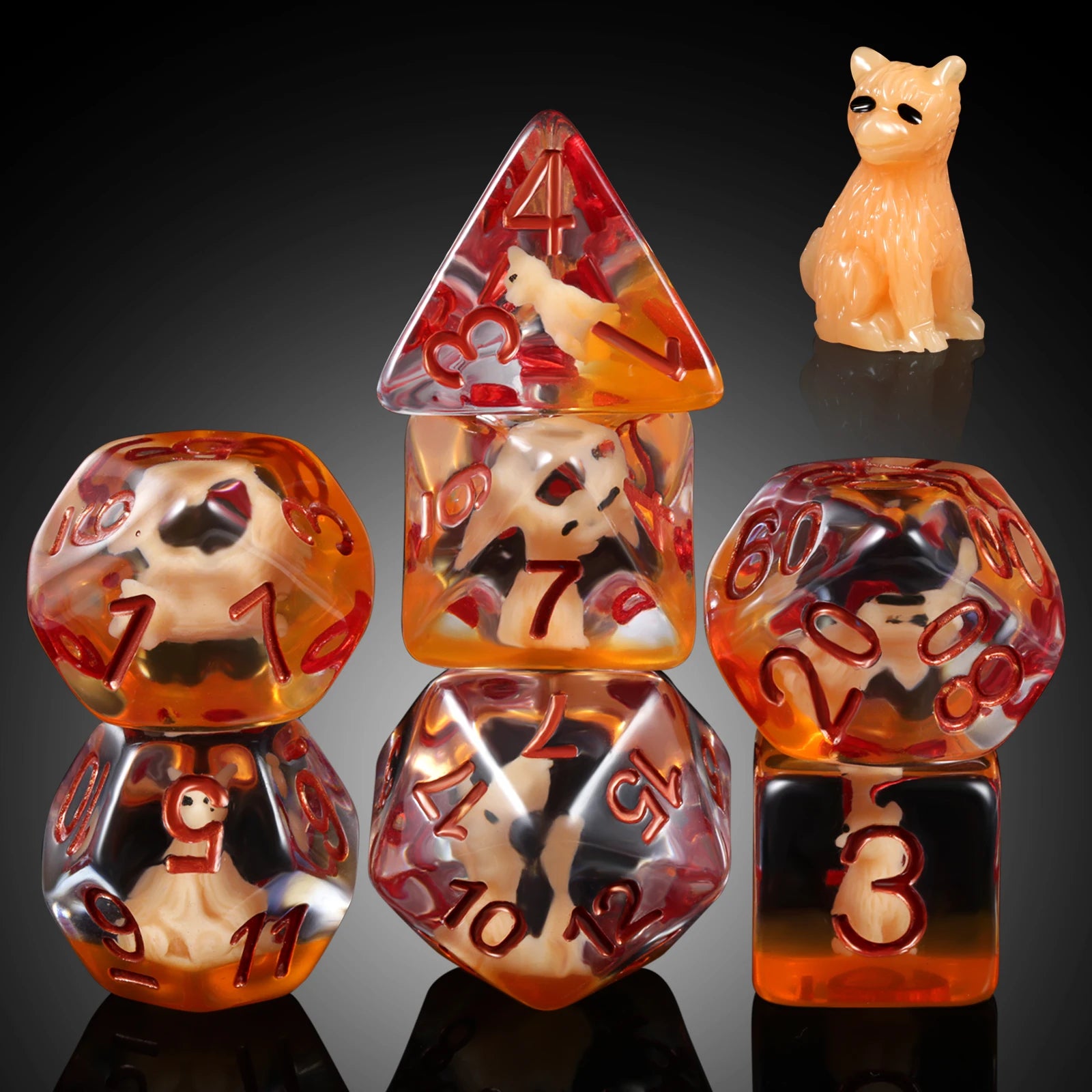 DND Dice Set 7PCS Resin Polyhedral Die Custom DND Dice Fox 16mm for Dungeons Dragons Role Playing Games Tabletop Games