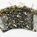 Wholesale LNX Brand Custom Pull String Black Gold Moon Star Organza Bags Model LNX-22X228 for Gift Packaging
