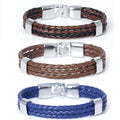 New Style Sports 3 Layer Leather Rope Handmade Braided Bracelet Surfer Zinc Alloy Leather Bracelet Mens Jewelry Gift