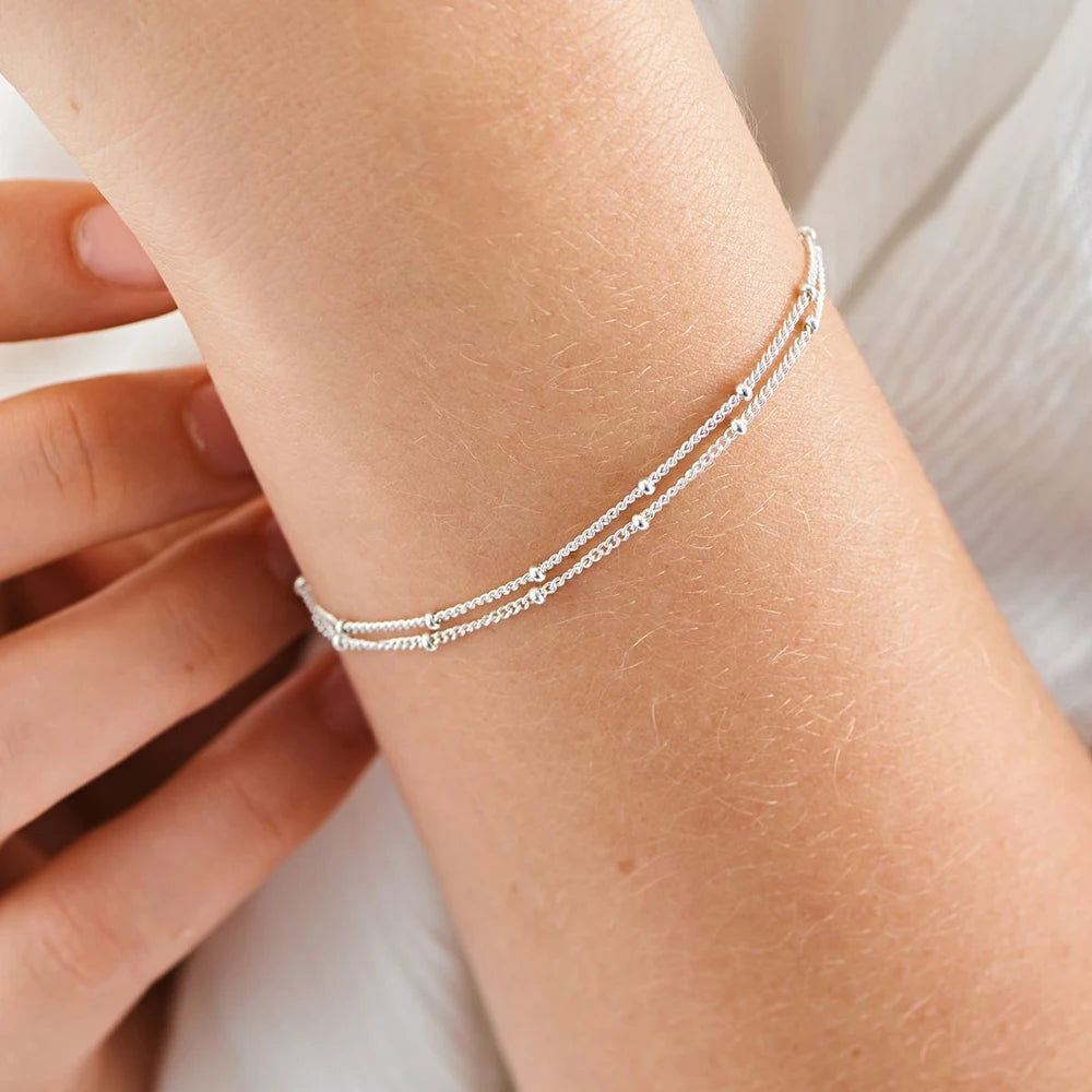 EManco Fashion Jewelry Stainless Steel Gold Plated Adjustable Beads  Hand Ball Thin Chain Multi Layer Bracelets Women