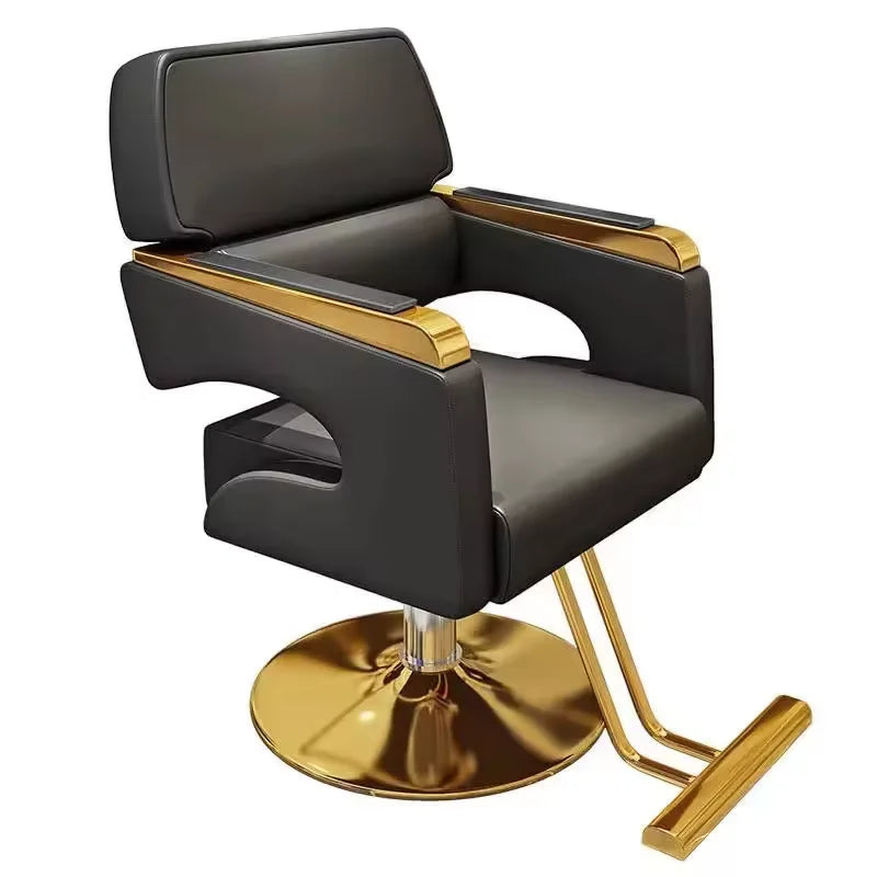 Modern High-end Hair Salon Furniture Armchair Rotated and Lift Stainless Steel Black Metal Men's Barber Seat Beauty Chair