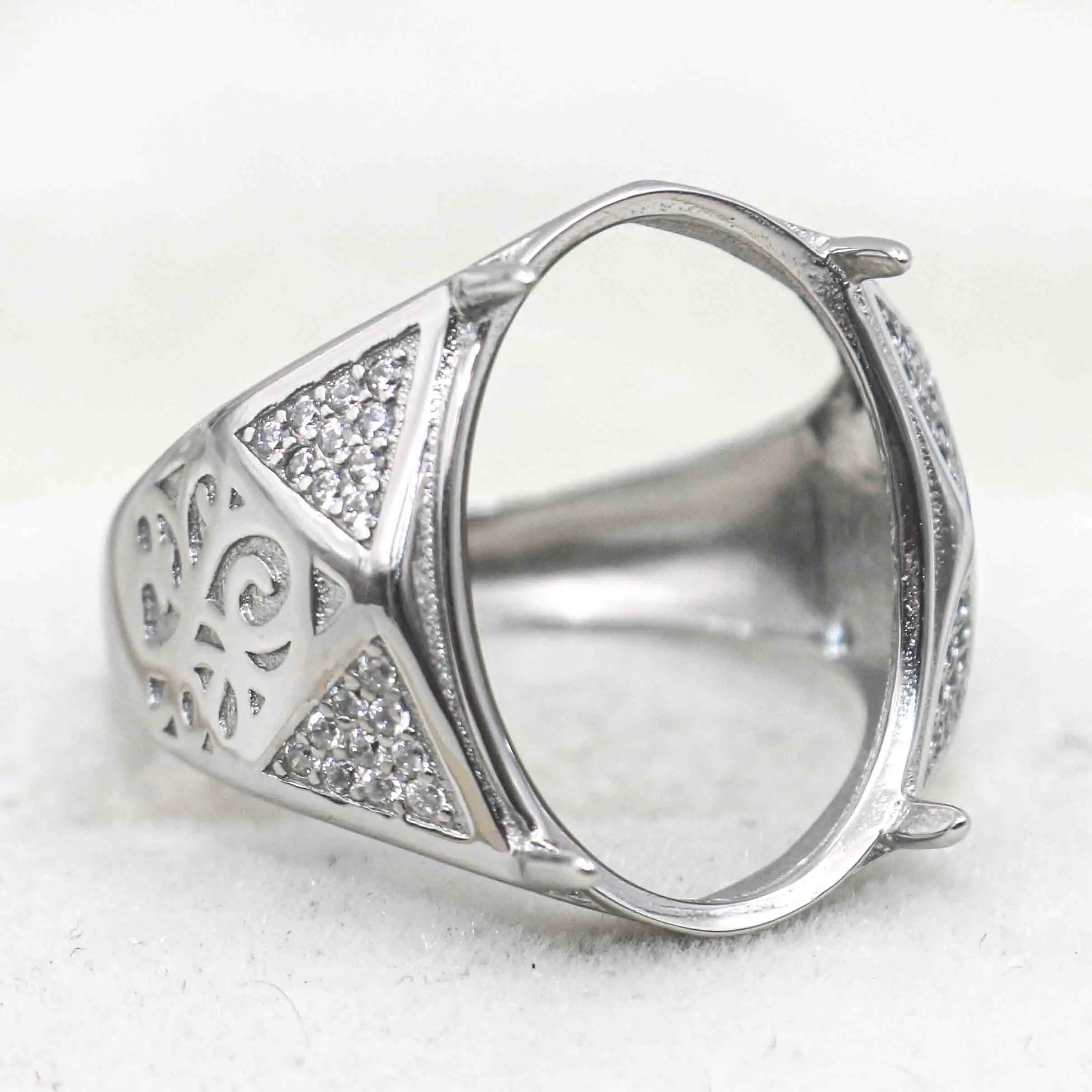 Sterling Silver 15*20mm Semi Mount Men's Ring Frame Empty Blank Claw Setting S925 Base Holder Without Center Stone for DIY Inlay