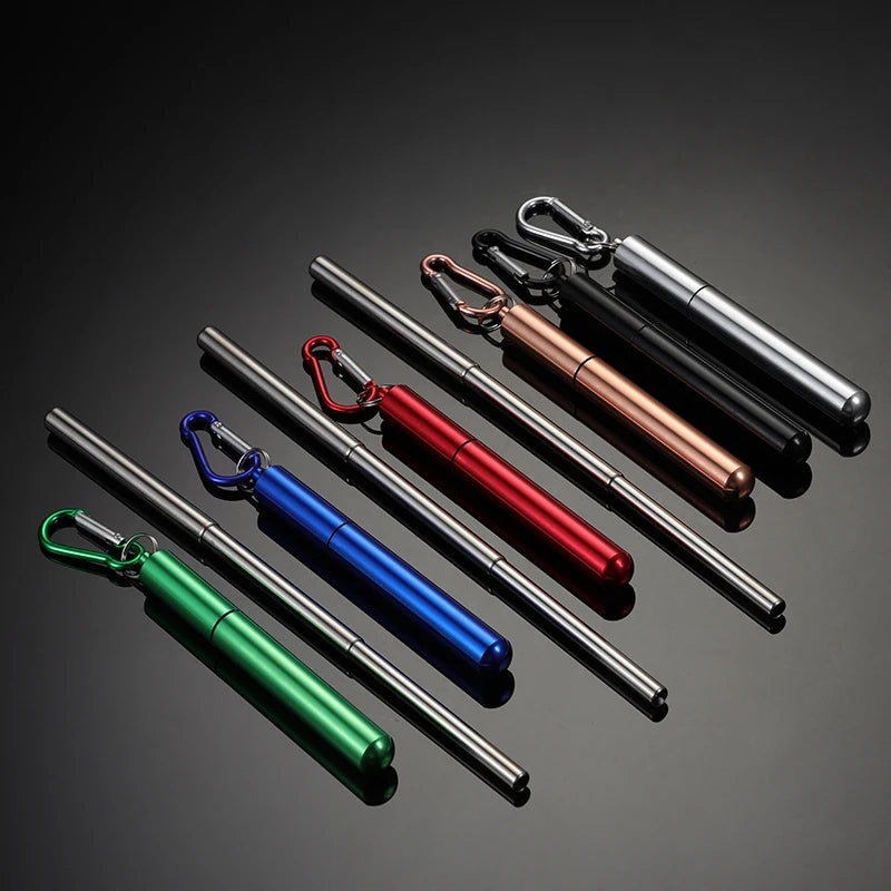 Eco Friendly Folding Telescopic Reusable Straws Foldable With Case Collapsible Keychain Metal Straw  4011100