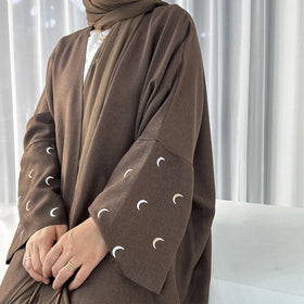 Dubai Model EID Open Abaya Moon Embroidery Elegant Cardigan Robe Turkiye Prayer Dress Abaya Viscose Fabric Muslim Women Clothing