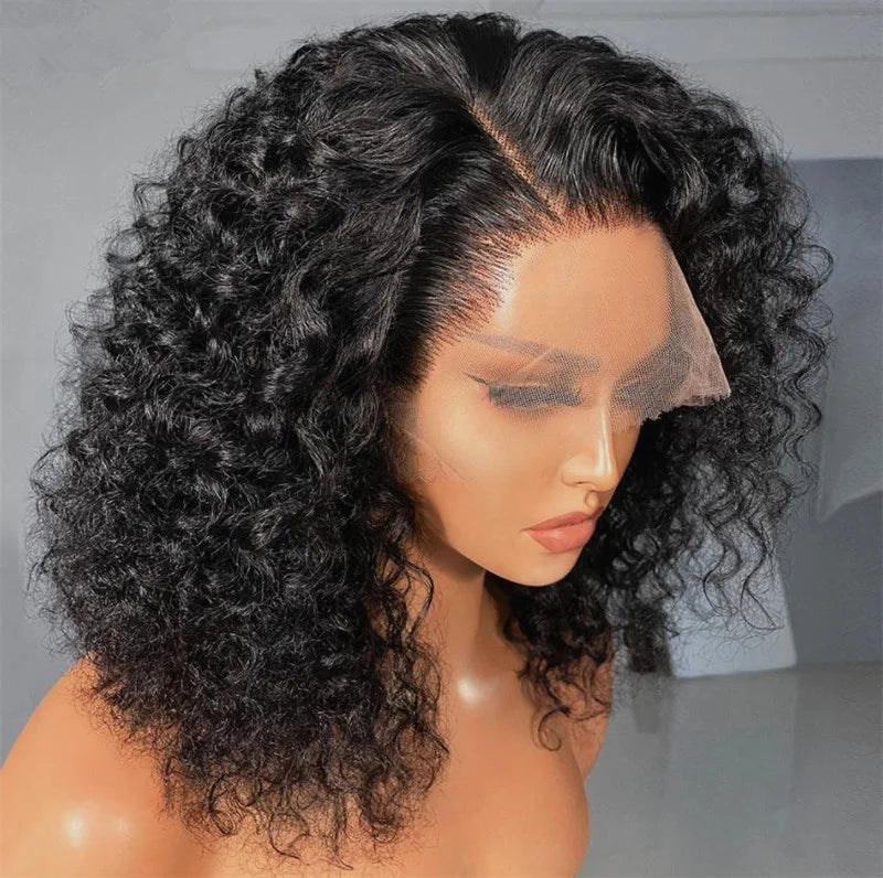 Raw Hair Single Knot Natural Black Color Curly Cutical Aligned HD Lace Frontal Wigs With Preplucked Hairline