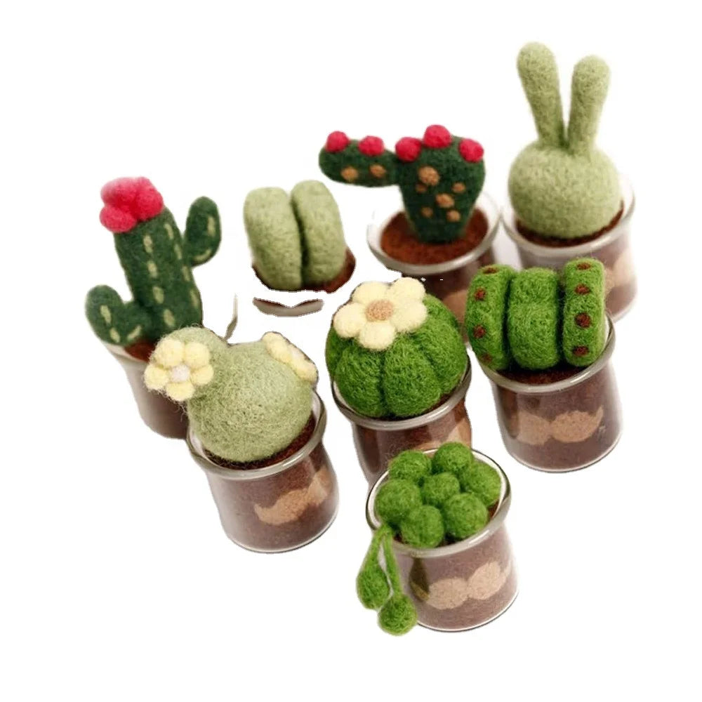 8-in-1 DIY Crafts Set for Beginners Needle Felting Wool Felted Succulent Plants Artificial Cacti Pots Includes Silicone Supplies