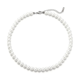 Wholesale Pure White Silver Plated Vintage Jewelry Chains Large Grain Imitation Pearl Necklace Fashionable Versatile Classic for