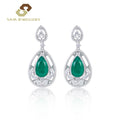 Vintage Emerald Green Fusion Stone Drop Earrings S925 Sterling Silver Rhodium Plated Dangle Earrings for Women Fashion Jewelry