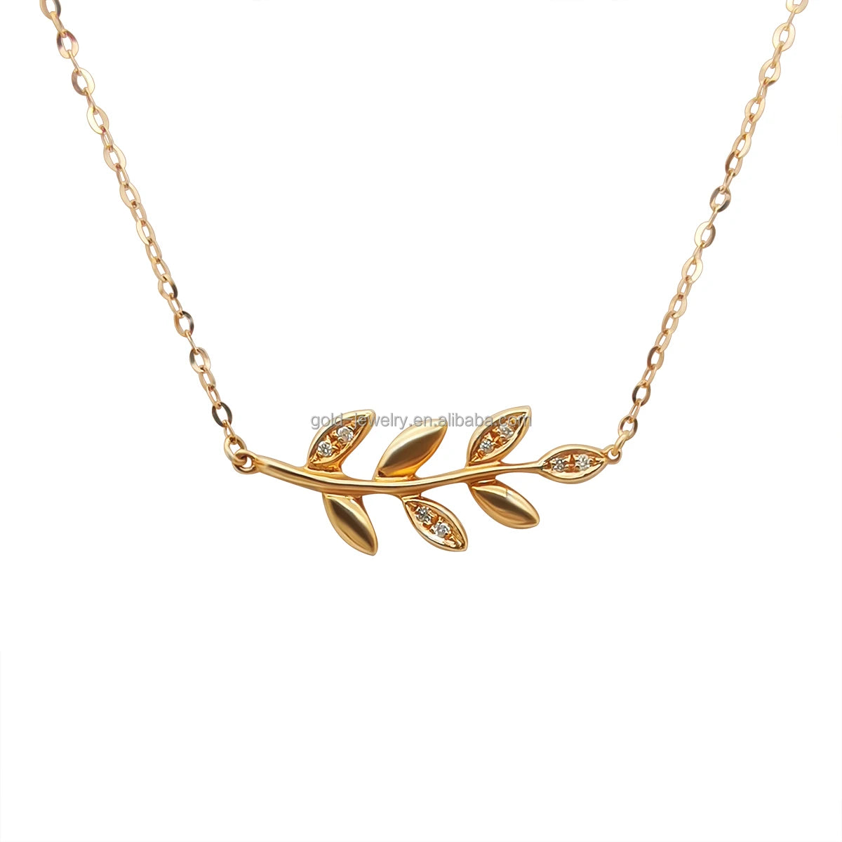 1000s Jewelry Gold Fashion 18k Solid Necklace Leaf Shape Pendant Necklace Real Diamond Jewelry Women Gift