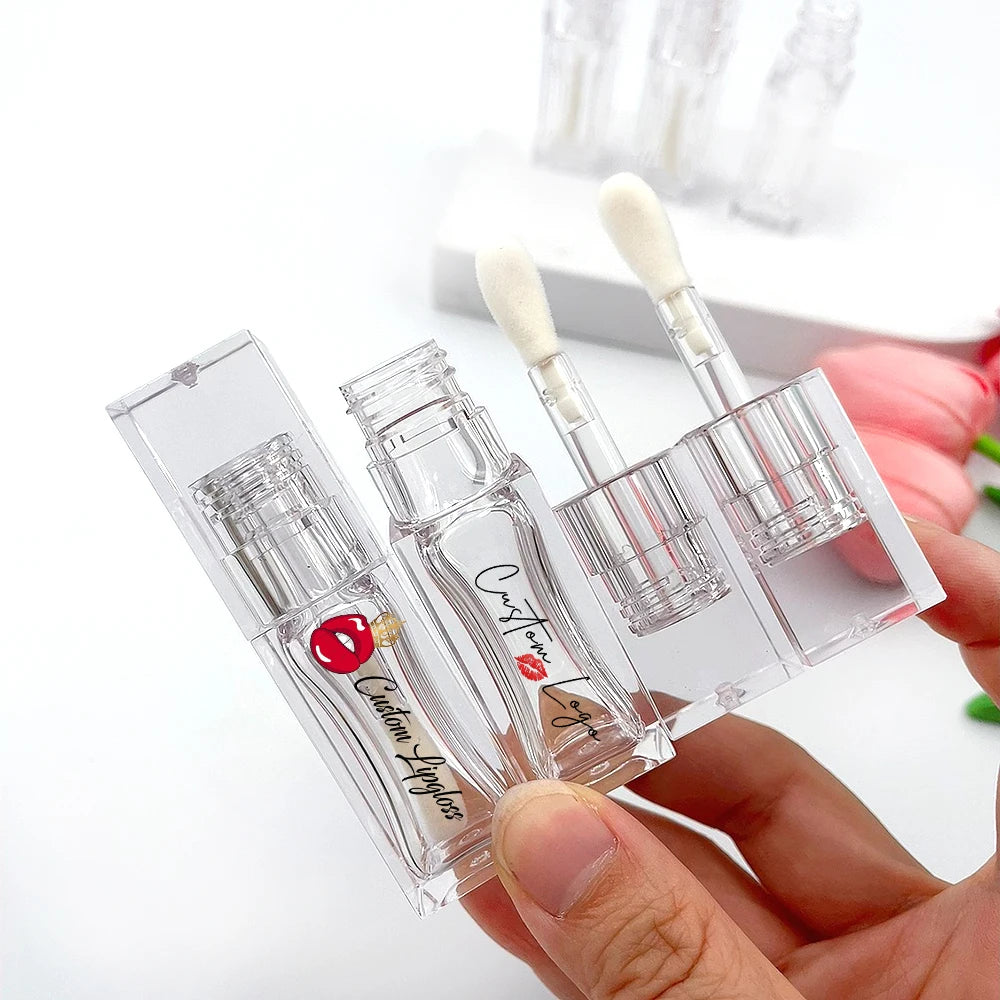 2024new Style square clear Crystal Lip Gloss Bottle Tubes Empty Transparent Lipgloss Container Tubes With Big Wand Brush 6ml