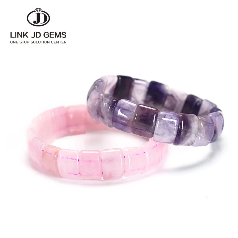 JD Natural Energy Stone Bangle Purple Amethyst/Rose Quartz Stone Beads Bracelet for Woman Gift DIY Jewelry