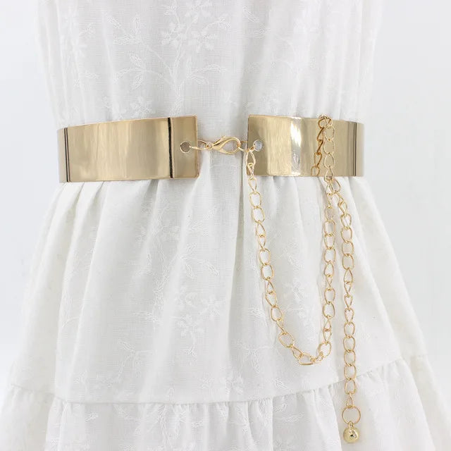 Women's Skirts Metal Belt Wide Metal Accessories Hollow Metal Flower Belt Dinner Dress Slimmer Belt