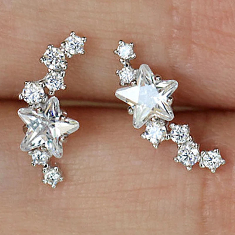 CAOSHI OEM Wholesale Korean Style Jewelry Cute Star Shaped Cubic Zirconia Small Delicate Diamond Star Women Long Stud Earring