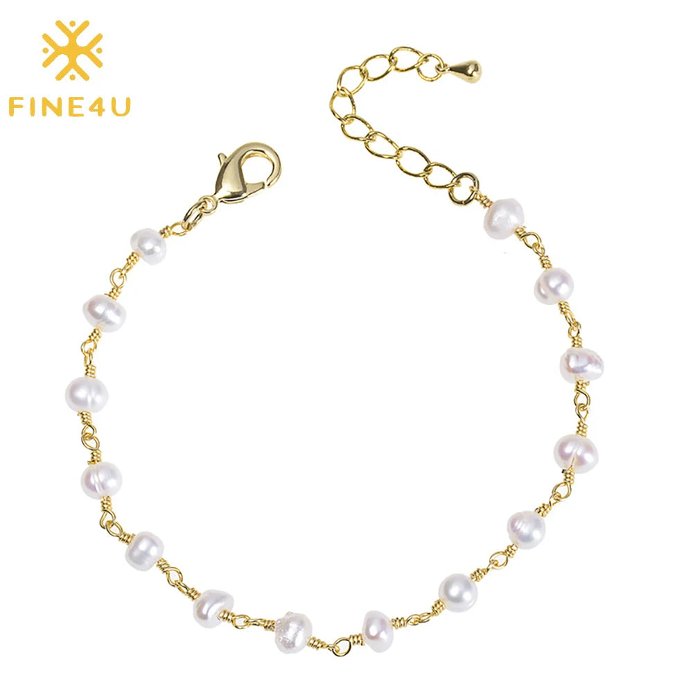 Fashion Jewelry Women Accessories Tarnish Free Copper PVD Gold Plated Natural Freshwater Bracelet