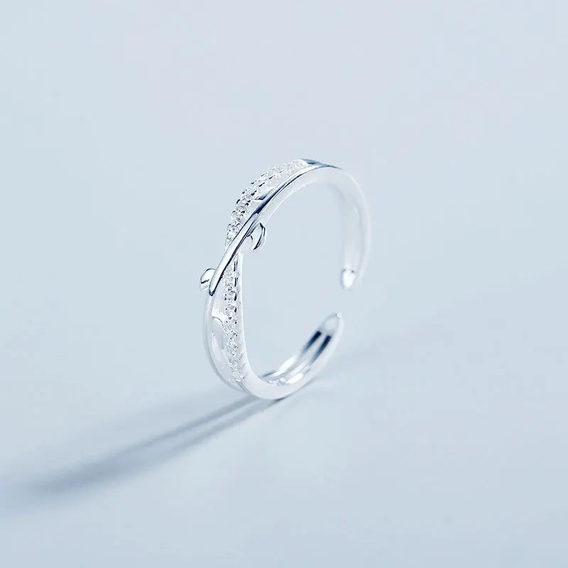 Elegant Jewelry Zircon Leaf Cross Open Ring S925 Sterling Silver Leaf Ring for Women