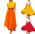 Women's Solid Color High Waist a Line Skirt Fashion Slim Waist Bow Belt Flared Pleated Long Red Orange Yellow Gypsy Maxi Skirt