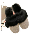 Ladies Round Toe Designer Shoes Women Luxury 2020 Rhinestone Fur Crystal Slippers Diamond Mules Slip on Slippers Flats Shoes