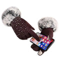2020 New Style Ladies Winter Gloved Rhinestone Bling Warm Rabbit Fur Hand Gloved Warm Gloved MegaBDM