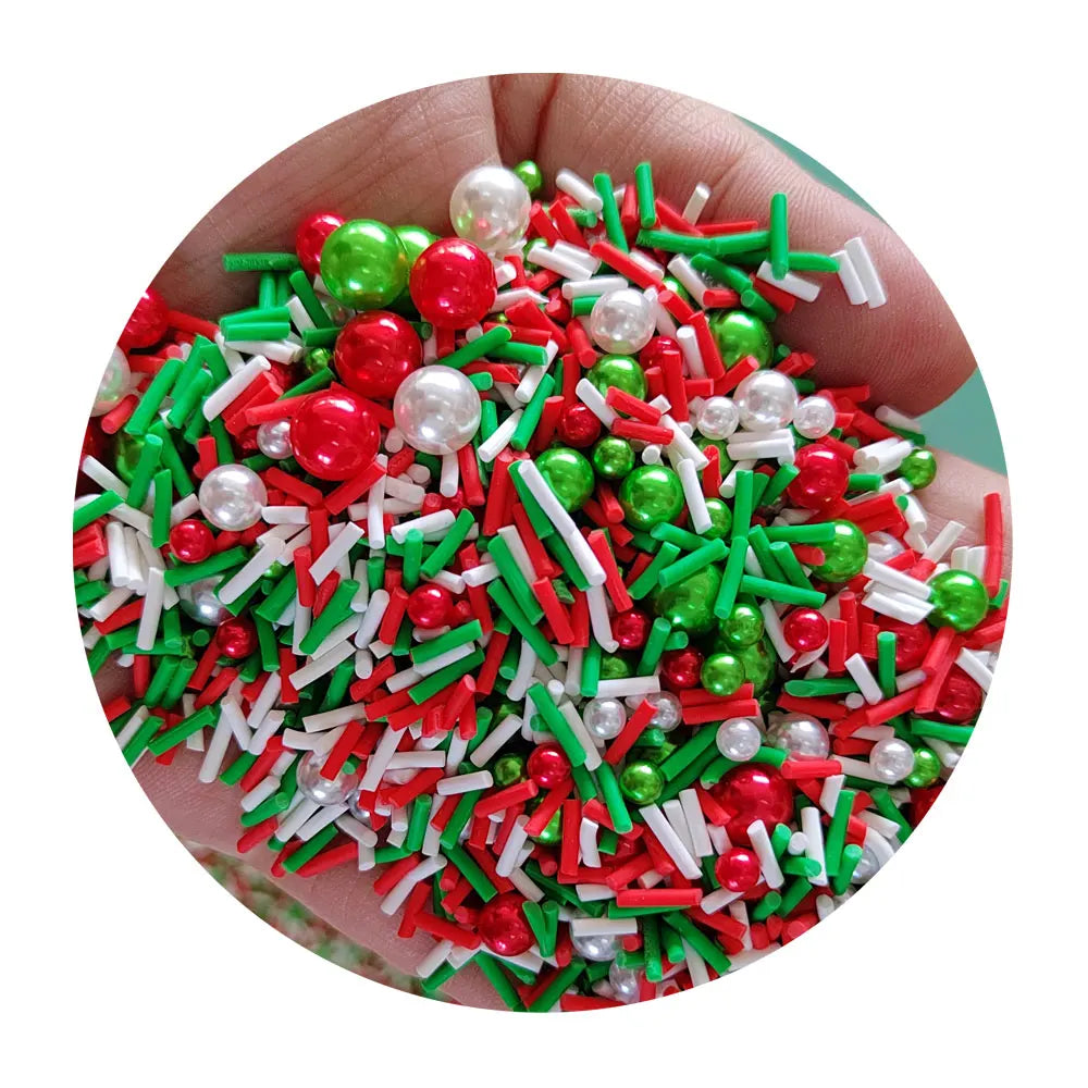 Red Green White Christmas Candy Sprinkes Mix Pearls Polymer Clay Slices Slime Sprinkles
