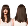 HAOLING Long Straight Bob Synthetic Wigs with Bangs Brown Black Ombre Wig for Women High Fiber Synthetic Wig