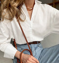 White Women's Oversize Shirt Cotton  Blouse _ Elegant Spring Khaki Basic Top Collar Long Sleeve Beautiful Blouses