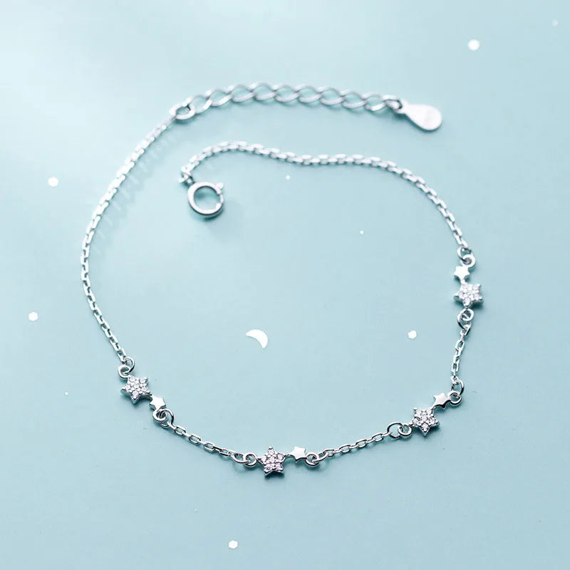New Fresh Sweet CZ Zircon Star 925 Sterling Silver Hand Charm Bracelets Fine Jewelry