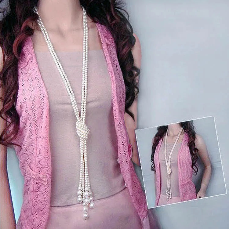 Trendy Winter New Arrival Vintage Imitation Pearl Necklace Double Layer Long Rhinestone Elegant Pearl Necklace for Women 2022