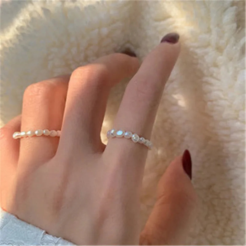 Anneaux De Perles  Minimalist Geometric Elastic Multi Beaded Pearl Rings Natural Freshwater Pearl Rings for Women