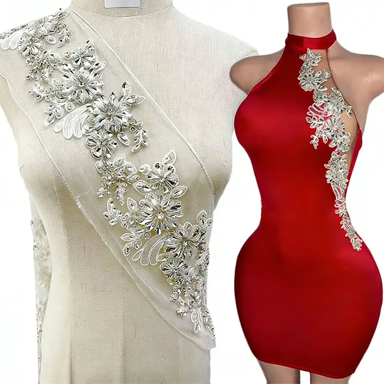 WTP-1535 Keering Wholesale Stock Embroidery Rhinestone Trimming Handmade Crystal Belt Bridal Applique For Bridesmaid Dress