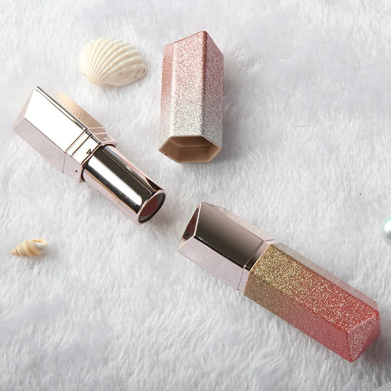 Empty Lip Stick Tubes Wholesale Super Flash Square Pink Spring Press Sticker Lipstick Tube Packaging Plastic Lip Balm Container