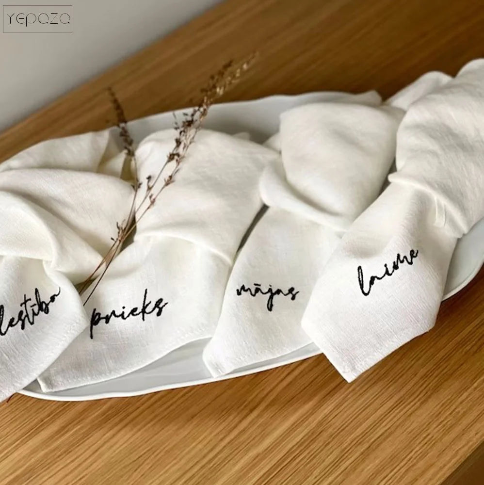 Linen Napkins Embroidered with Custom Names Personalized Napkins a Set of Petsonalized Linen Napkins