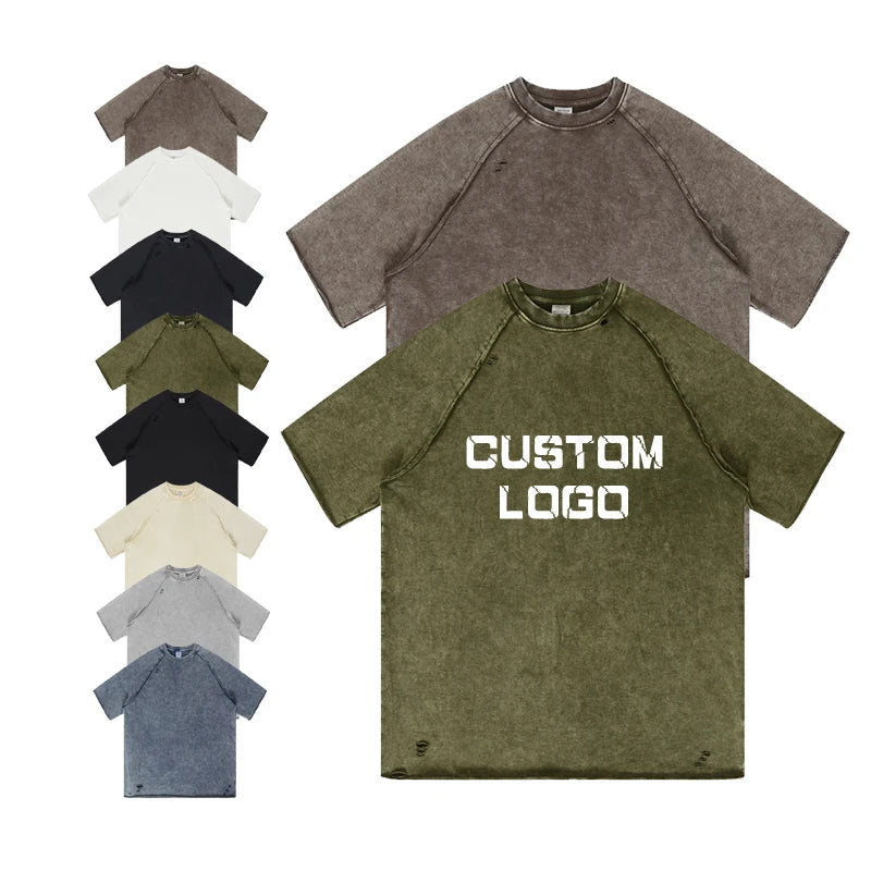 High Quality  Low MOQ Custom Wax Dyeing Vintage Washed Cotton t Shirt Blank 320gsm Heavyweight Oversize Streetwear Men T-shirt