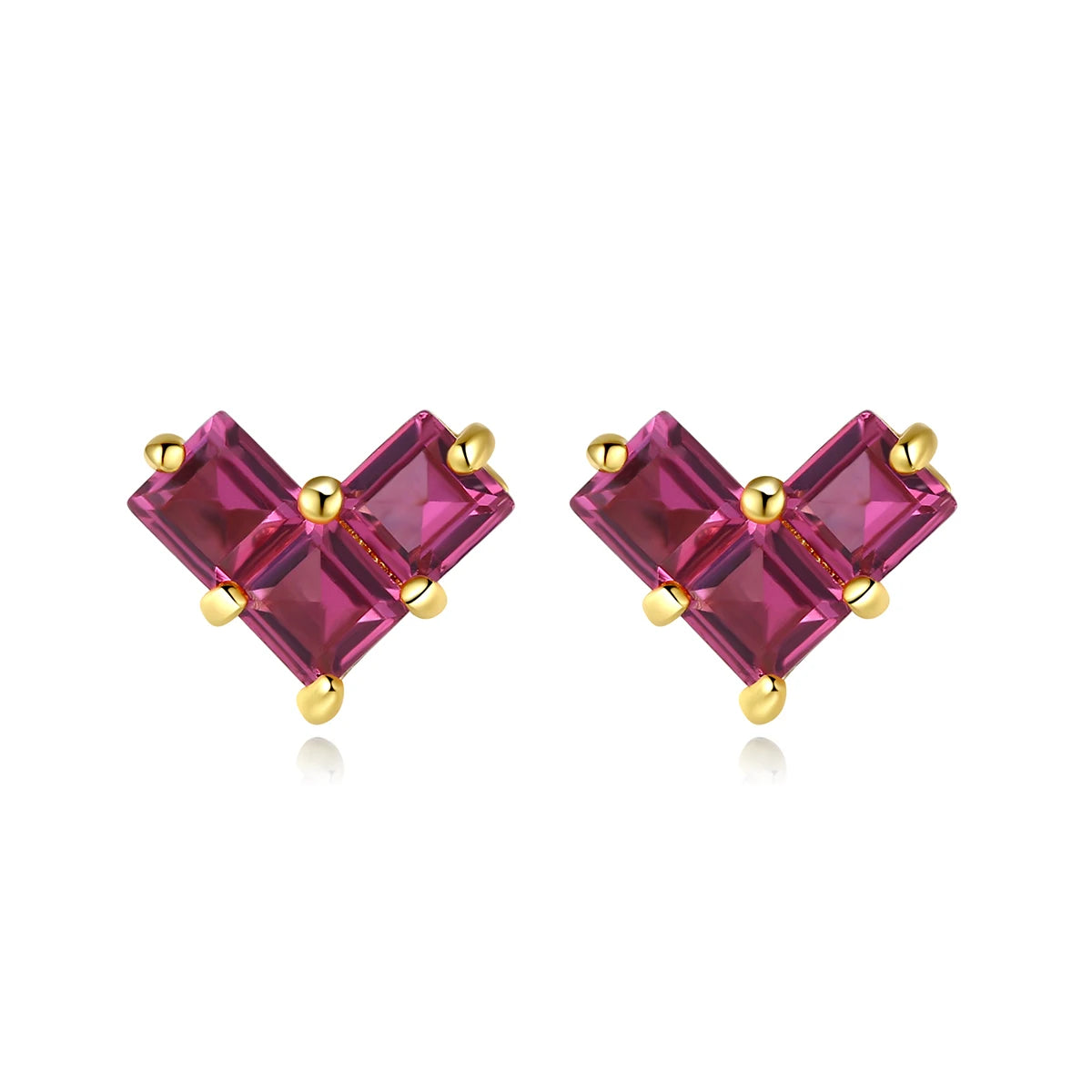 Minimalist Jewelry 14K Gold Plated Ruby 925 Sterling Silver Vermeil Green CZ Stone Beloved Heart Stud Earrings for Women Gift