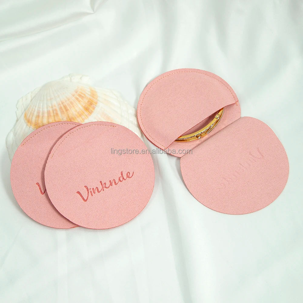 Cute Mini Faux Suede Microfiber Pouch Bag New Design Emboss Printed Pink for Earrings Ring Jewellery Gift Enhanced Aesthetics