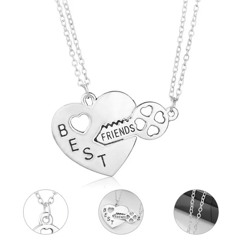 2 Pcs/set Fashion Heart Best Friends Necklace Women Hollow Heart Love Key Splicing Bff Necklaces & Pendants Jewelry Gift 2023