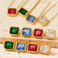 Exquisite Cubic Zirconia Collar Necklace Jewelry Stainless Steel Square Pendant Necklace Fashion