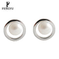 Simple Hollow Round Freshwater Pearl Stud Earrings for Women 925 Sterling Silver Elegant Earring Custom Fine Jewelry Wholesale