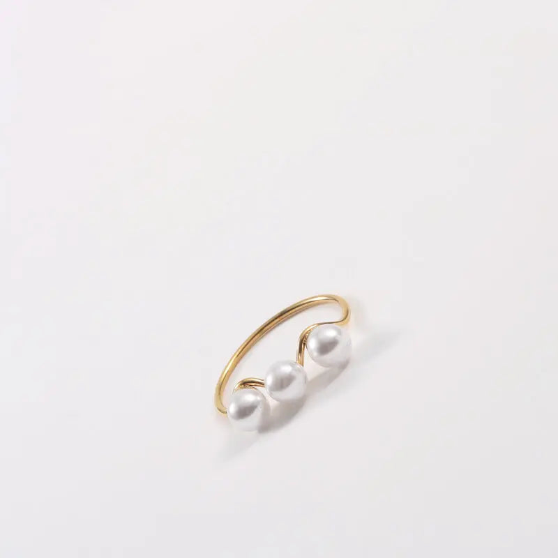 High End 18K PVD Gold Plated Three Freshwater Pearl Rings Stainless Steel Women Rings Tarnish Free Jewelry