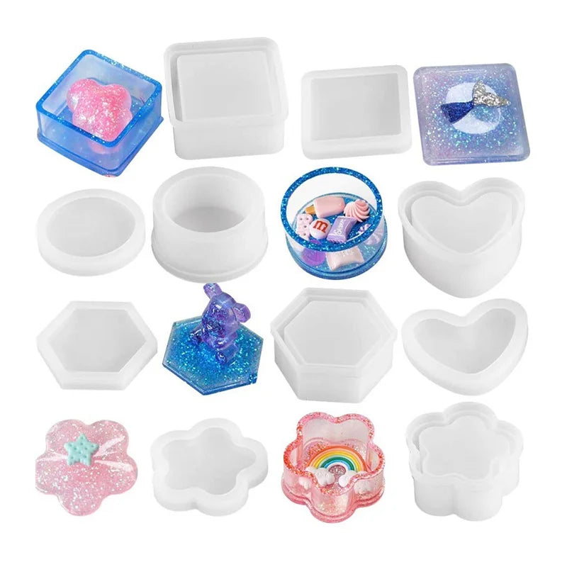 Hot Sale Silicon Mirror Resin Mold for 6 Shapes of Jewelry Box (quincunx Heart Circle Square Hexagon)for DIY Making