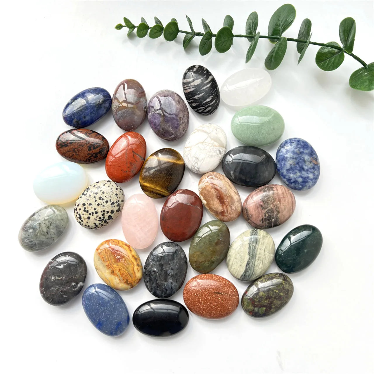 34 Piece Various of Material Crystal Palm Stone High Quality Hand Polished Gemstone Natural Quartz