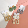 Hollow Geometric Rectangular Straw Woven Drop Raffia Handmade Cute Earrings for Women