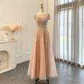 Luxury Beaded Pale Pink Long Evening Dresses for Women Wedding Elegant Gold Arabic Plus Size Formal Party Gown SZ059