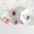 Customized Personality Geometric Gradient Zinc Alloy Square Diamond Hand Faceted Ring Women