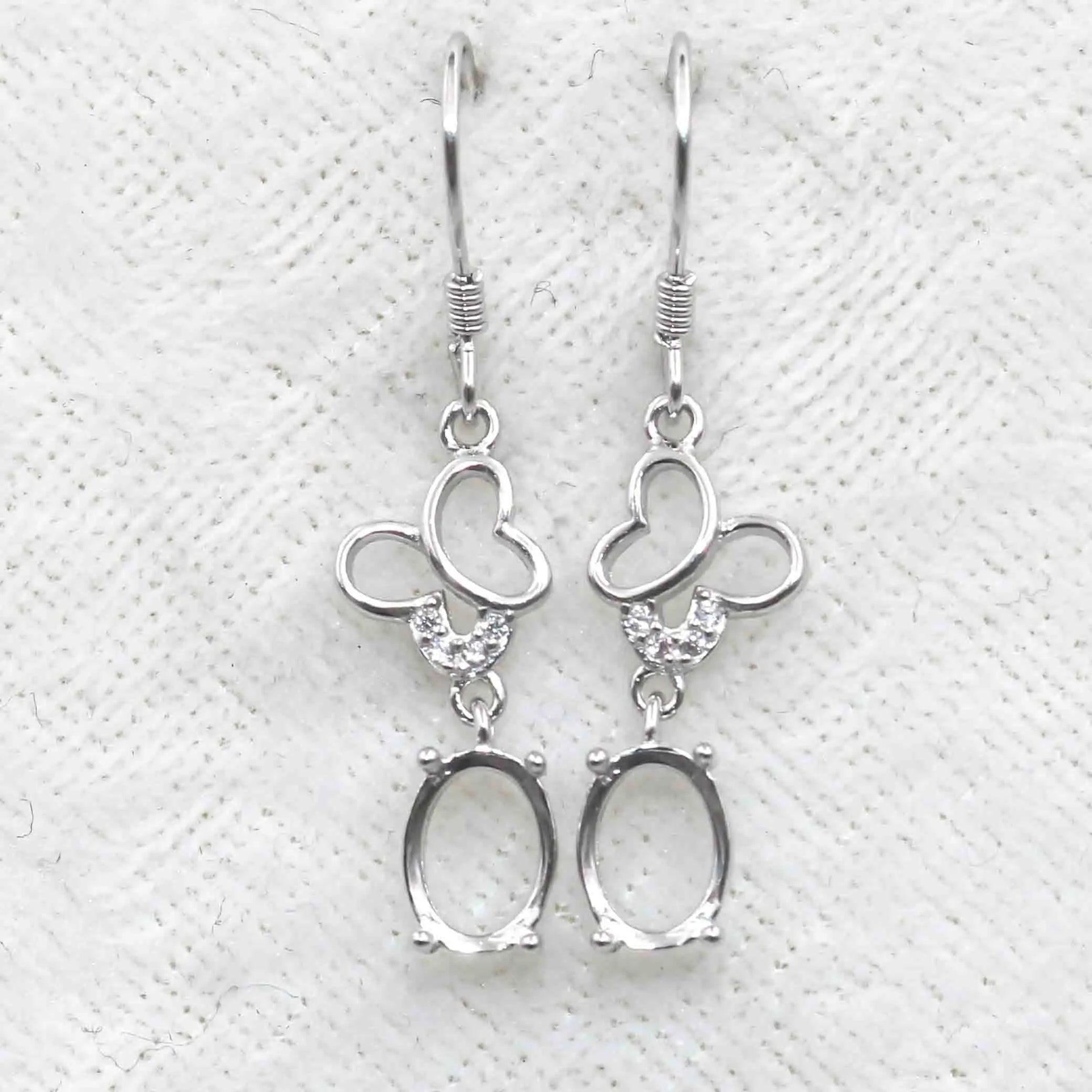Sterling Silver 6*8mm Semi Mount Hook Earrings Empty Support Blank Claws Setting S925 Base Without Center Stone for DIY Inlay