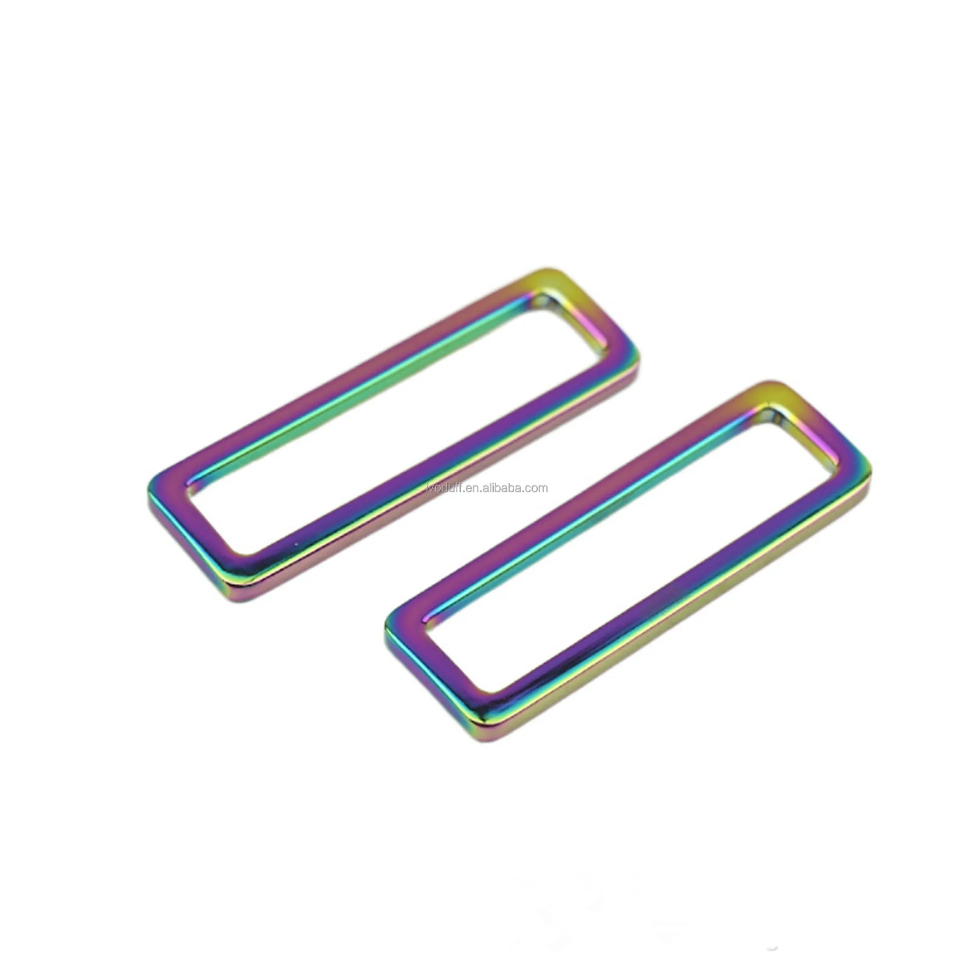 Ivoduff Flat Square Ring With Rainbow Color Metal Flat Square Adjuster Loop